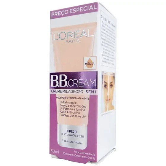 LOreal Paris Base Maquiagem BB Cream FPS20 Dermo Expertise Cor Media , 30ml