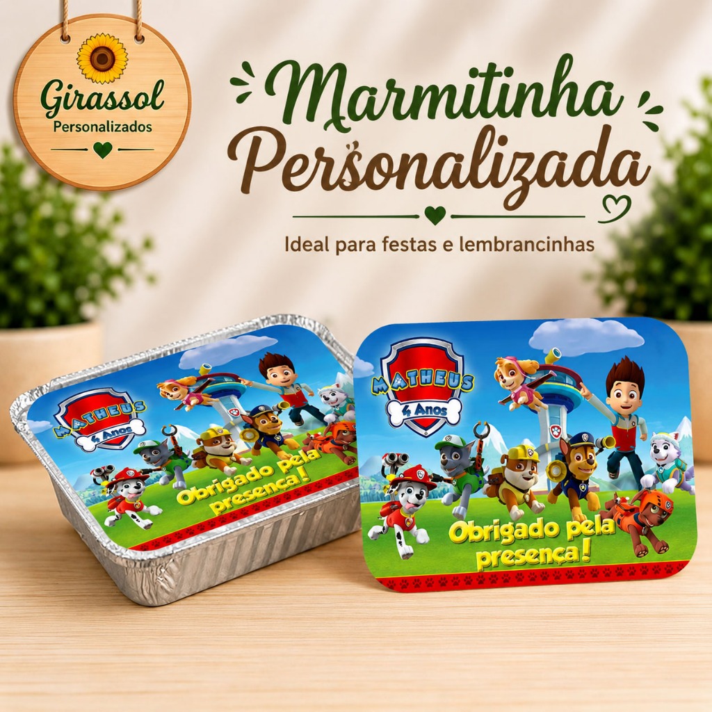 Marmitinha Personalizada para Festa Infantil - Patrulha Canina – Lembrancinha de Aniversário em Qualquer Tema