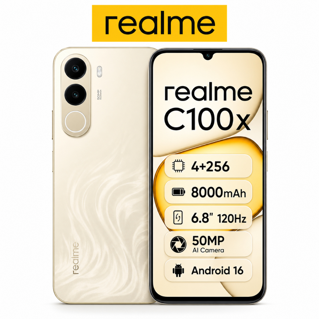 Celular realme C100X Smartphone 4+256 GB Bateria 8000mAh Original Versão Global NFC Tela 6.74"