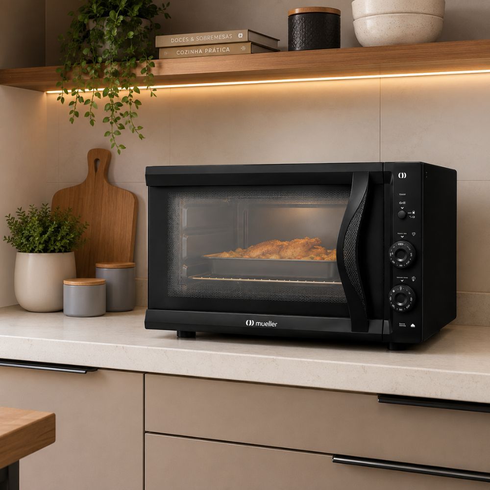 Forno Eletrico Mueller 50 Litros Grill Dourador Preto Fosco 127V