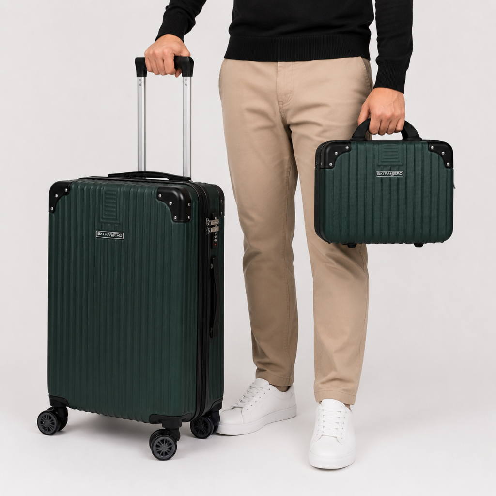 Kit Mala de Viagem 10kg + Frasqueira 8kg com Rodas 360° Cadeado TSA Zíper Expansível