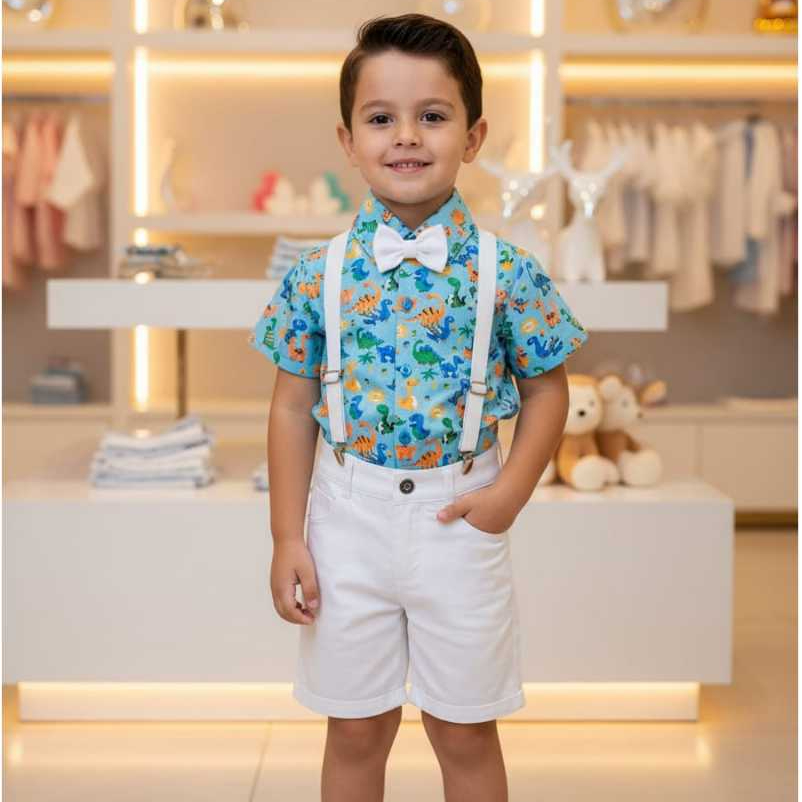 Conjunto Menino Infantil Luxo Temático Dino Baby +Bermuda rf03 (o)