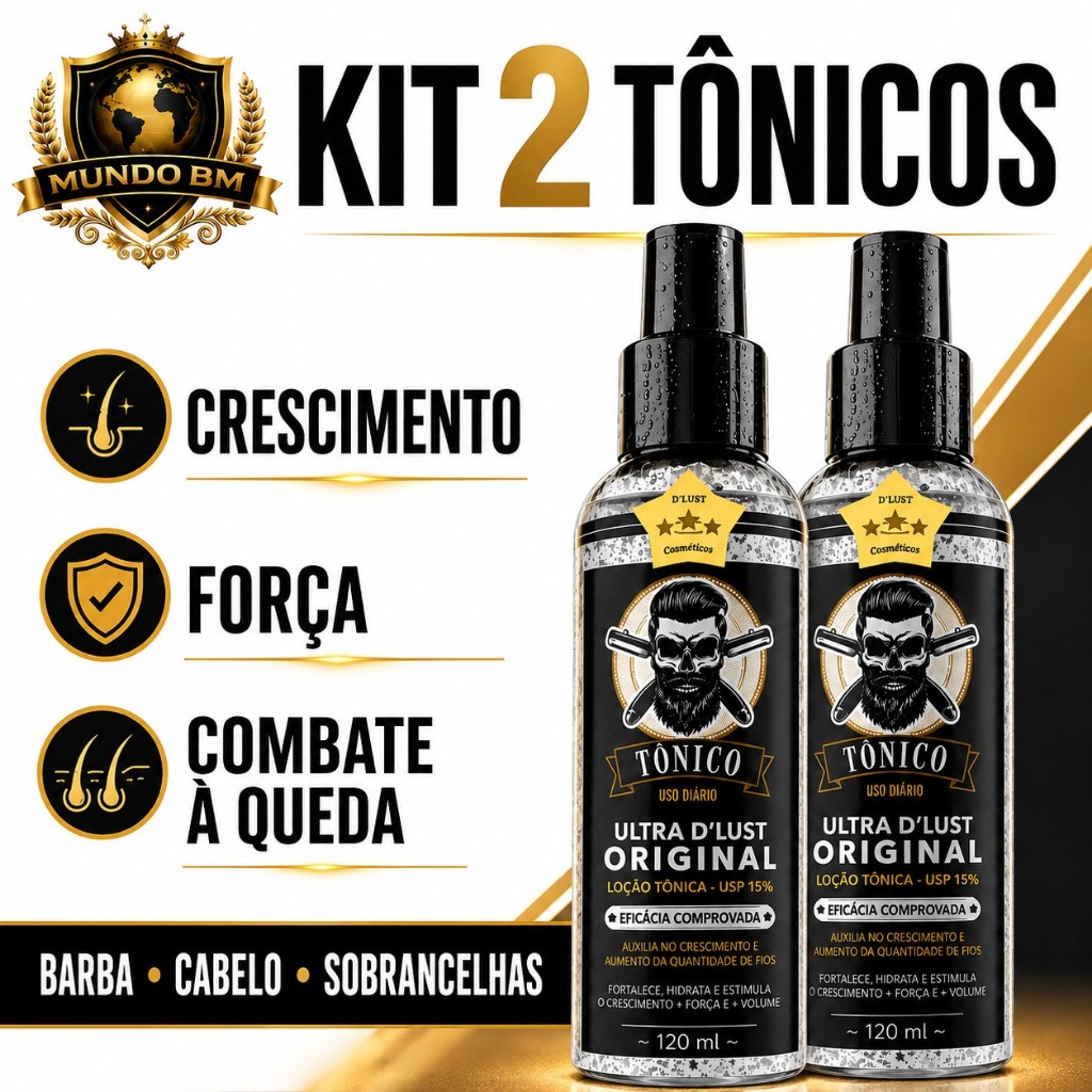 Kit 2 Tônico Capilar UltraDlust 15% Crescimento Barba Cabelo Sobrancelha Anti-queda Original 120ml
