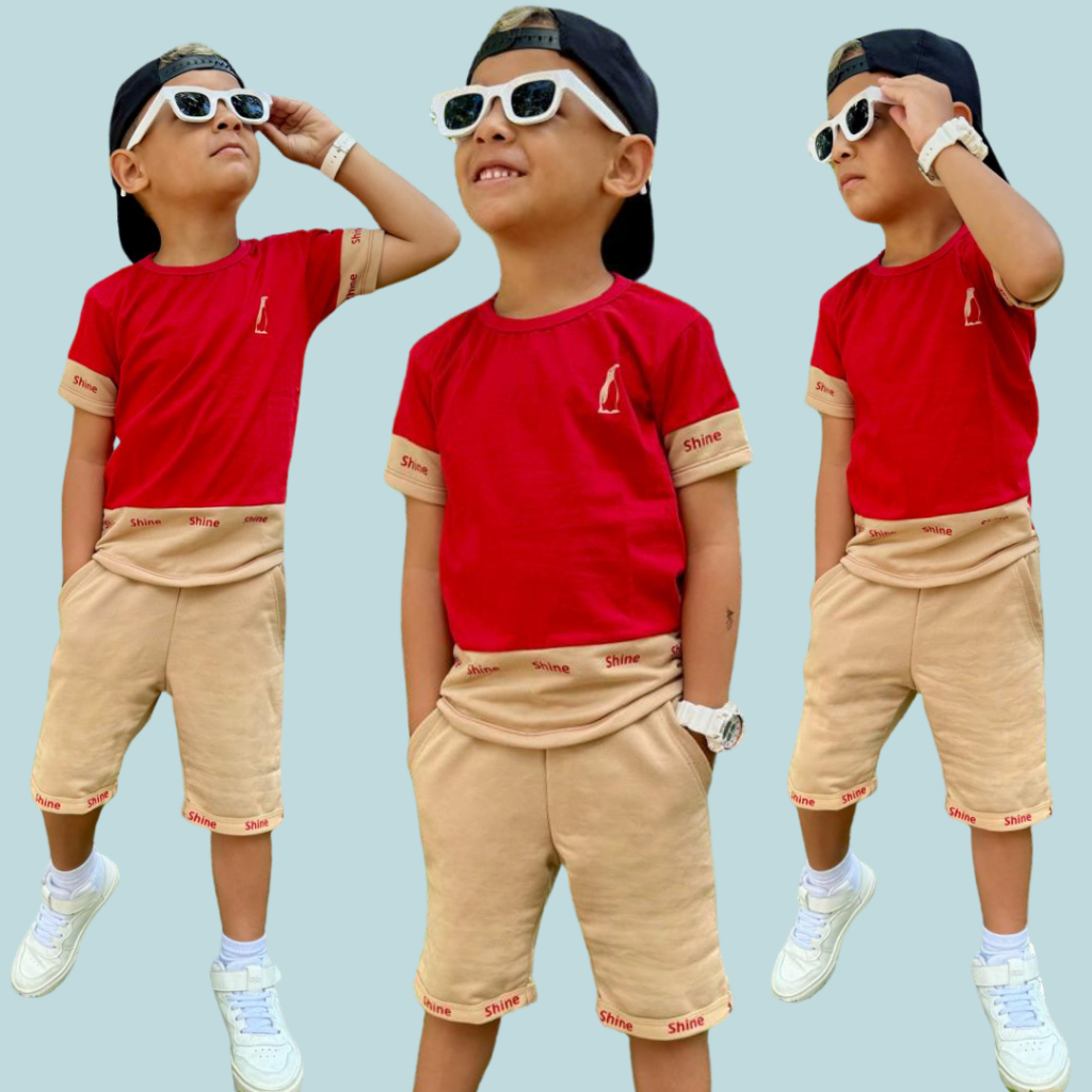 Conjunto Verão Masculino Camiseta Bermuda Infantil Camisa Top