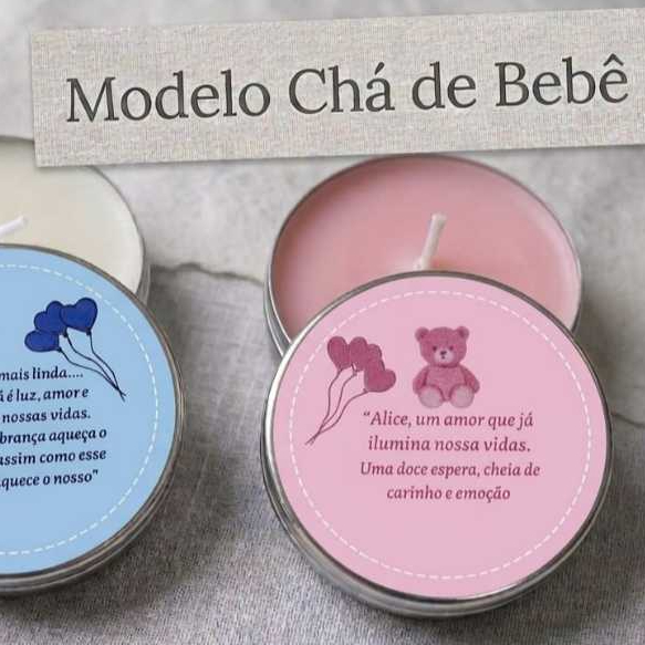 Mini Vela Aromática Personalizada na Latinha Lembrancinha Casamento Chá de Bebê Aniversário Eventos