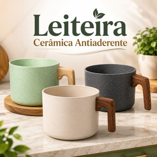 Leiteira Cerâmica Antiaderente 1,5L Fervedor de Leite para Fogão Indução Gás Elétrico 14cm