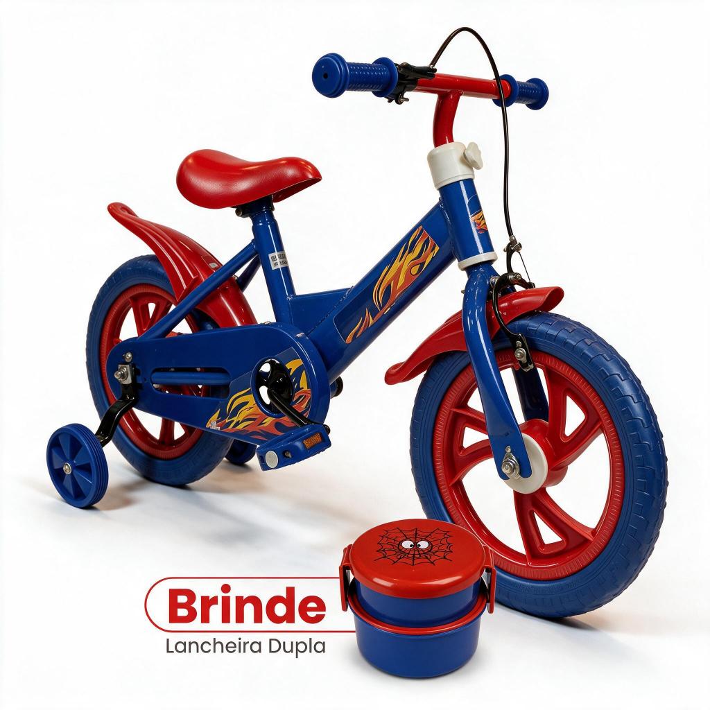 Bicicleta Aro 12 Modelo Fire + Lancheira Dupla Spider | 2 Anos até 35Kg Quadro e