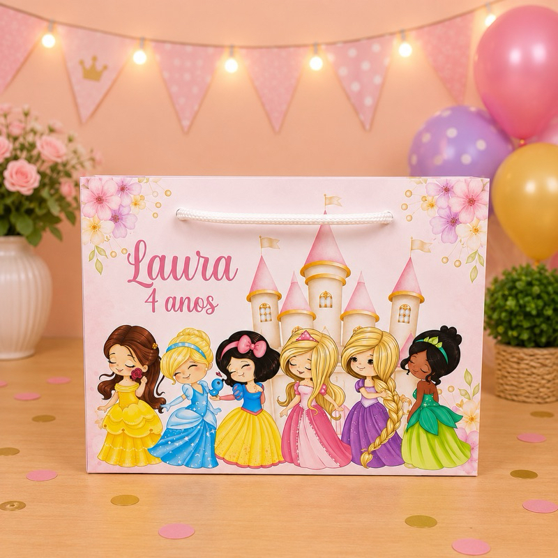 Sacolinha Personalizada Princesas Cute - Lembrancinha - Pegue e monte