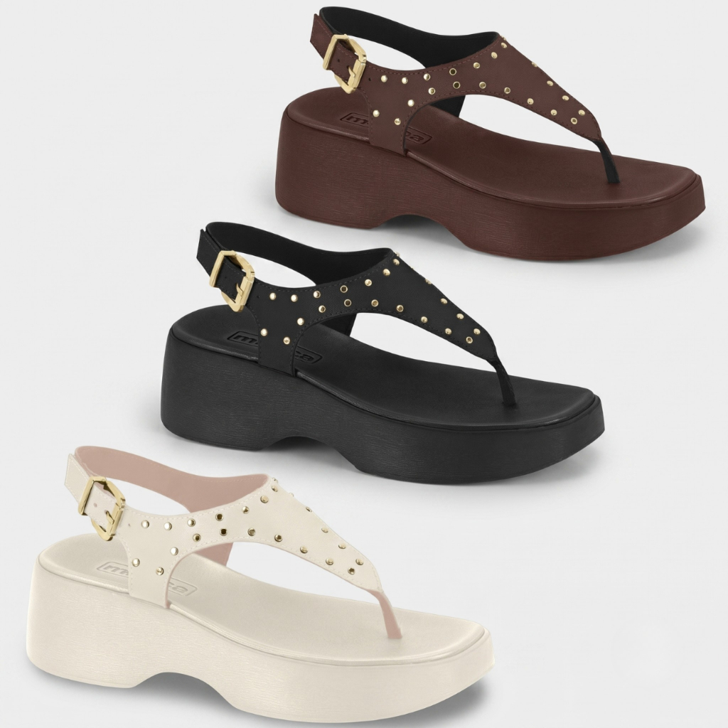 Sandália Feminina Moleca Plataforma Tratorada Tachas Original