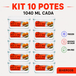 Pote Hermético Vidro Tampa 1040ml Freezer Marmita Fitness Micro-Ondas