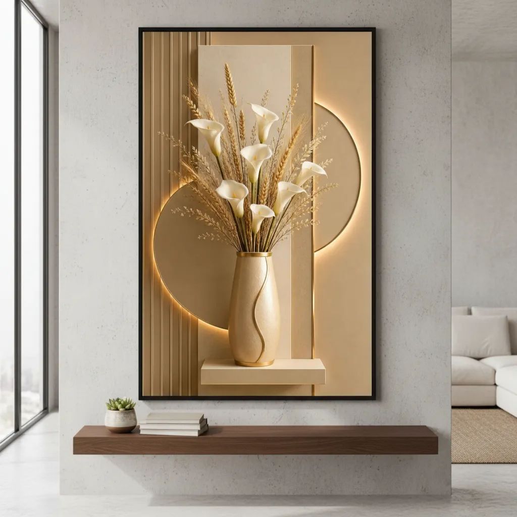 Quadro Decorativo 100x70 Cm Vaso Floral Abstrato Copo Leite