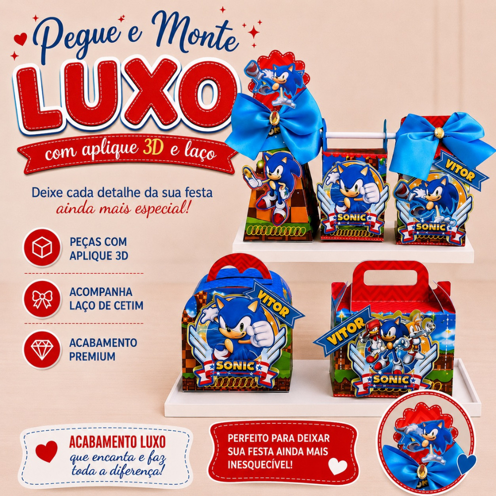 PEGUE E MONTE KIT FESTA SONIC CAIXINHAS PERSONALIZADAS LEMBRANCINHAS