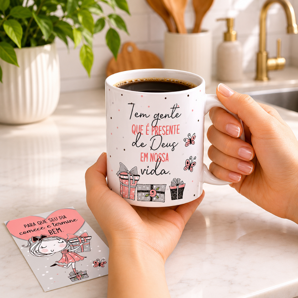 Caneca Menina Pessoa Especial SEM NOME Seja Forte e Corajosa Floresça onde Deus com Embalagem Presenteável — imagem 2 de 2