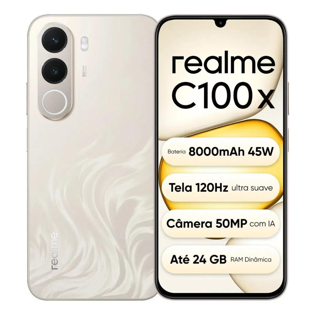 Celular realme C100X Smartphone 4+256 GB Bateria 8000mAh 2ANOS E IA GARANTIA Original Versão Global NFC Tela 6.74"