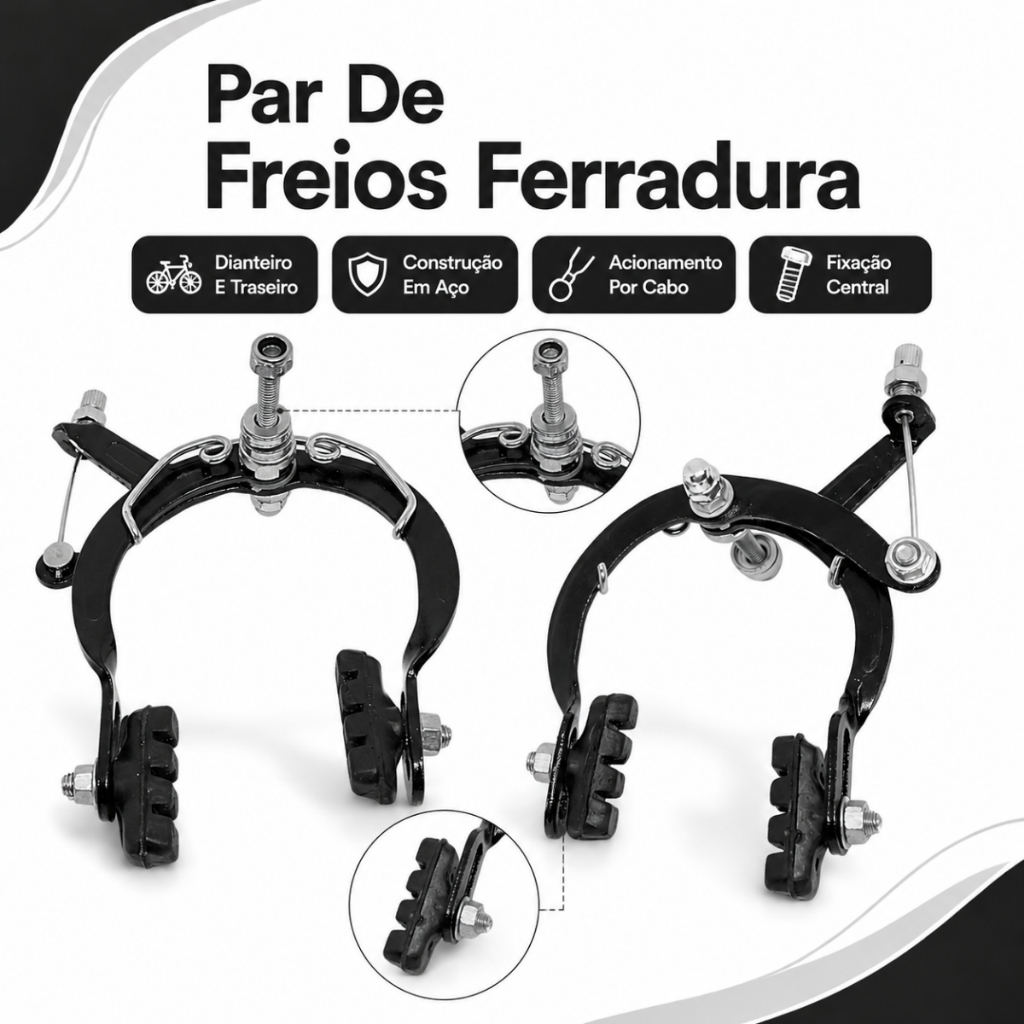 Kit Freio Ferradura Aço+Manete de Aluminio+Cabos de Freio — imagem 2 de 2