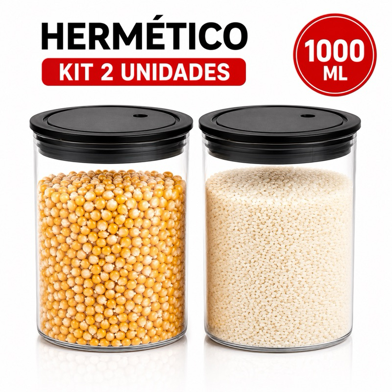 Kit Potes Herméticos 1000ml Organizador Cozinha Mantimentos Transparente