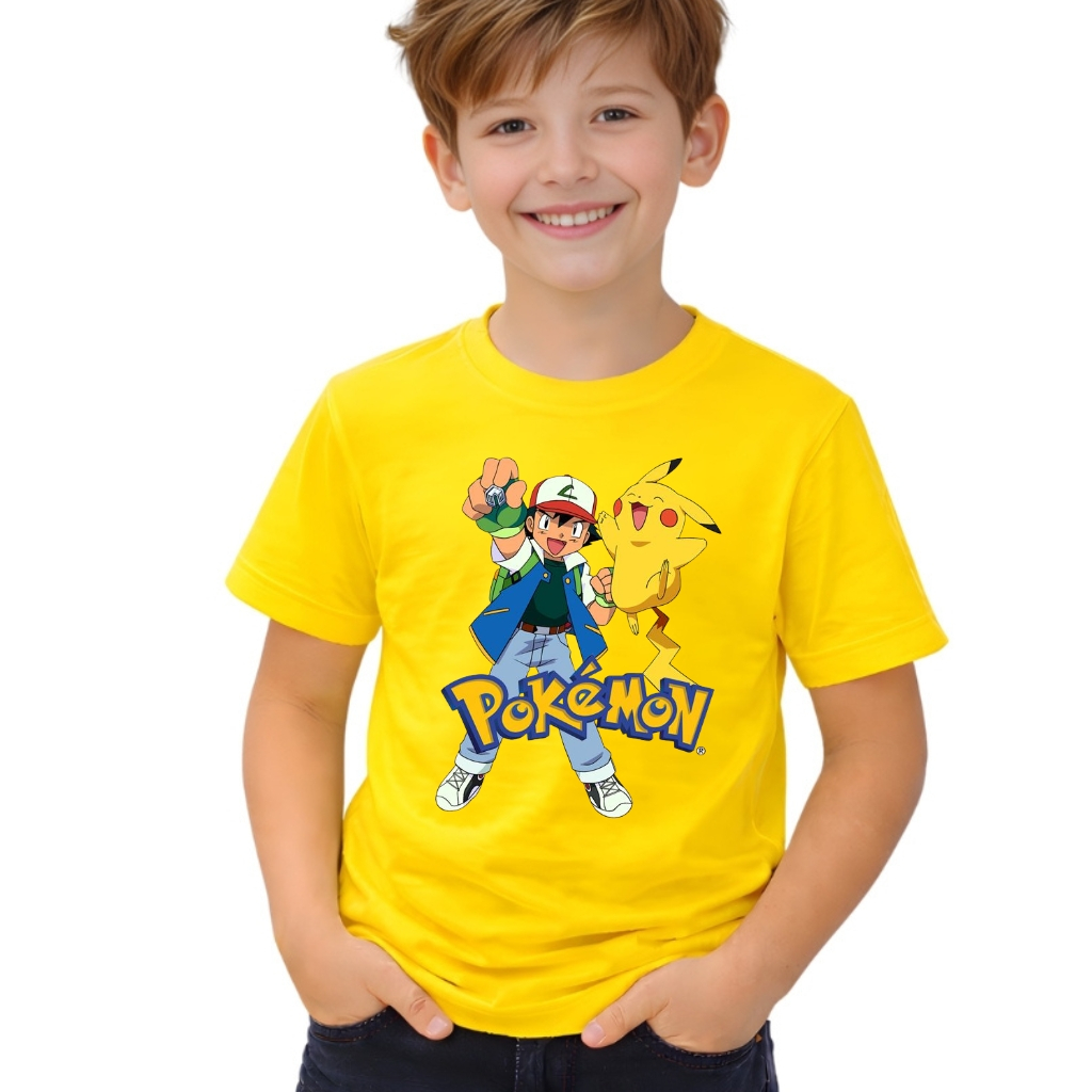 Camiseta do Pokemon Pikachu ash Desenho Blusa em Algodão Premium