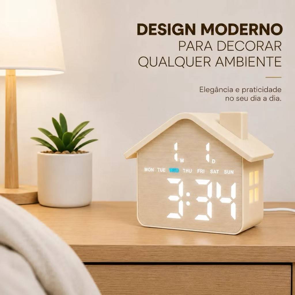 Relógio Despertador Digital Casa Led Data Hora Dia Moderno 13x6x11cm