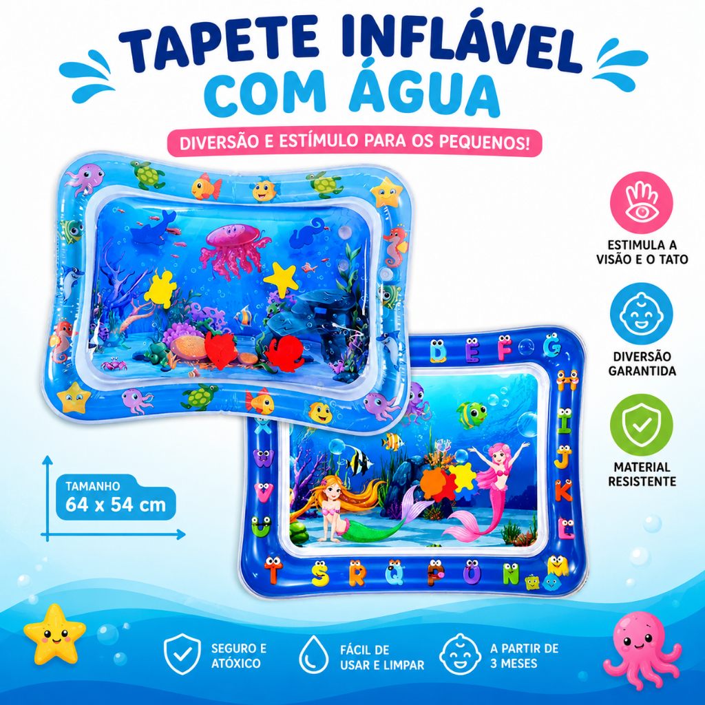 Tapete de Água Inflável Infantil Sensorial para Bebê Brinquedo Tummy Time