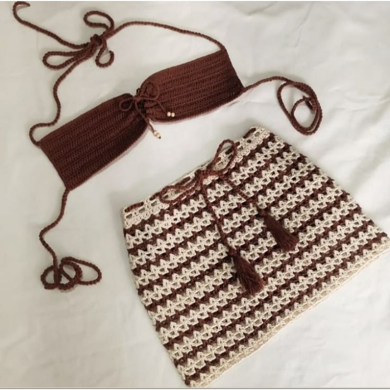 Conjuntinho de crochê praia feminino moda verão
