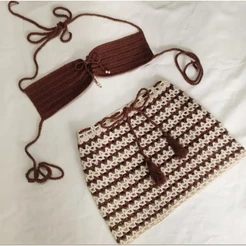 Conjuntinho de crochê praia feminino moda verão
