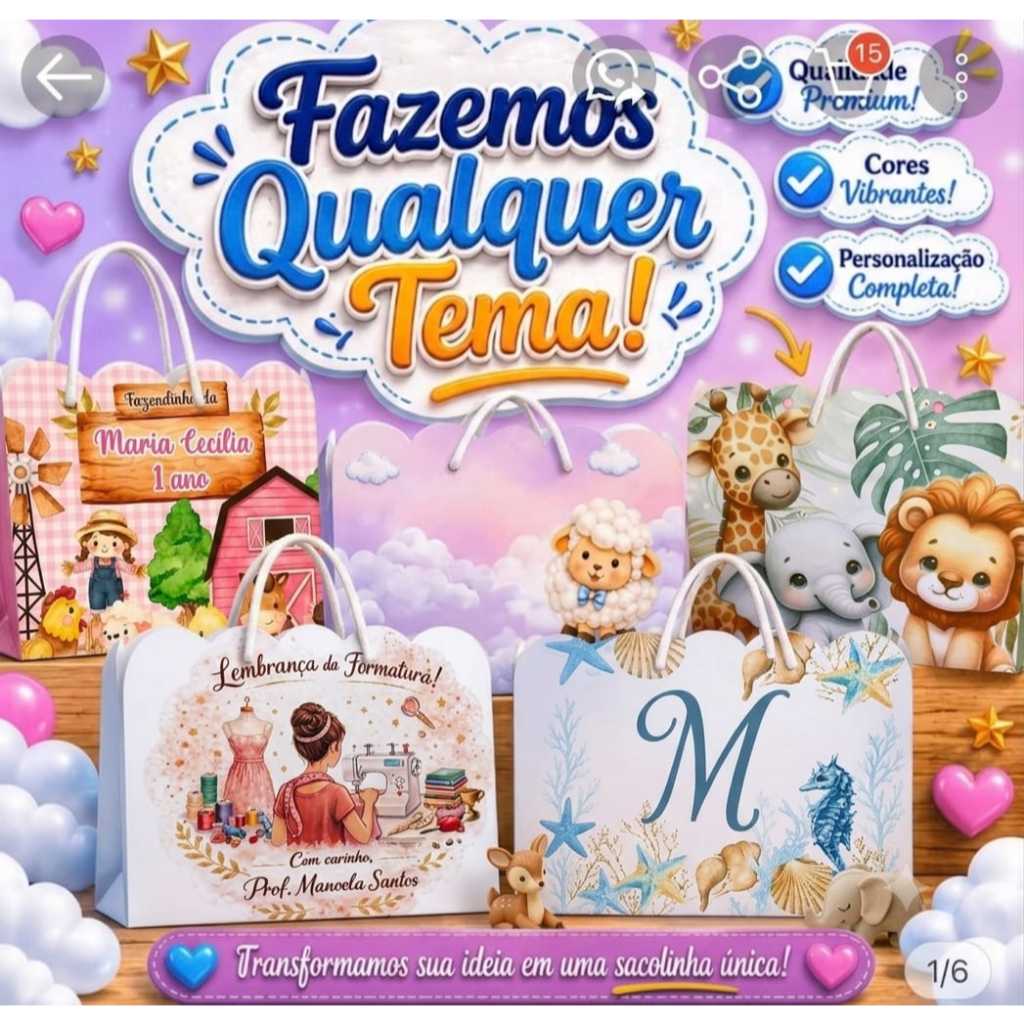 SACOLINHA PERSONALIZADA LEMBRANCINHA TEMA DA SUA FESTA OU ENTO