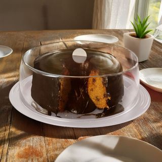 Boleira Porta Bolo Redonda 31cm com Tampa Acrílica Transparente Base Branca