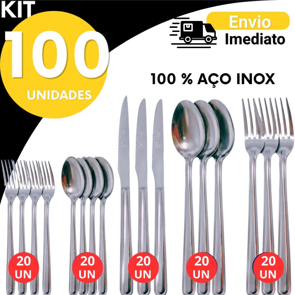 Jogo Completo Talheres Inox Mesa  Faca Colher Garfo e  Garfo e Colher  Sobremesa 30 50 75 100 Peças Cozinha