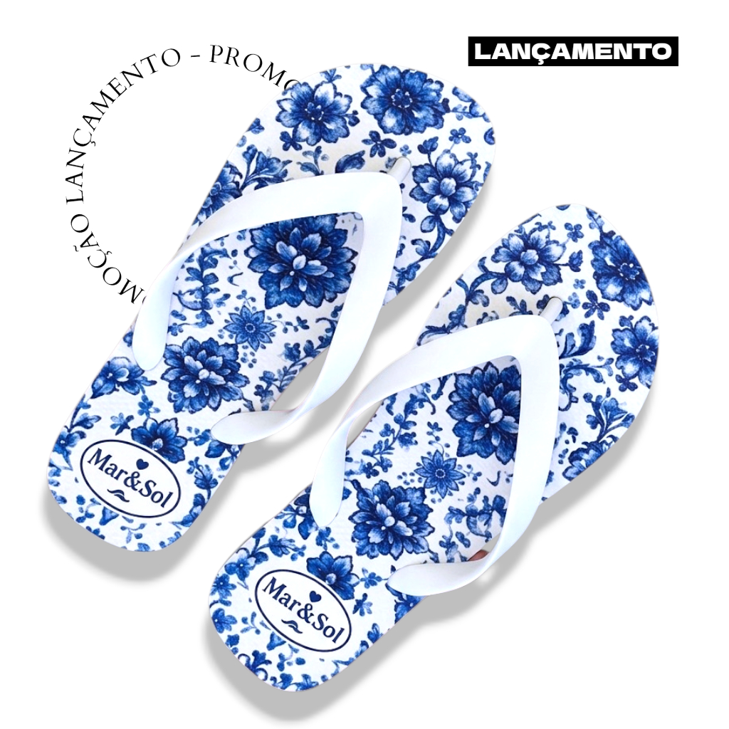 Chinelo Estampado Tropical Feminino Flores Solado Borracha Praia