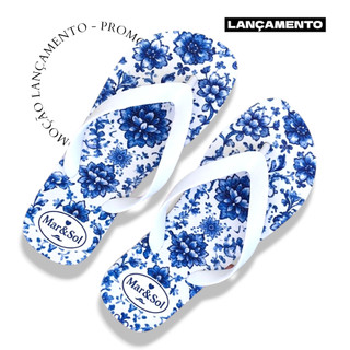 Chinelo Estampado Tropical Feminino Flores Solado Borracha Praia
