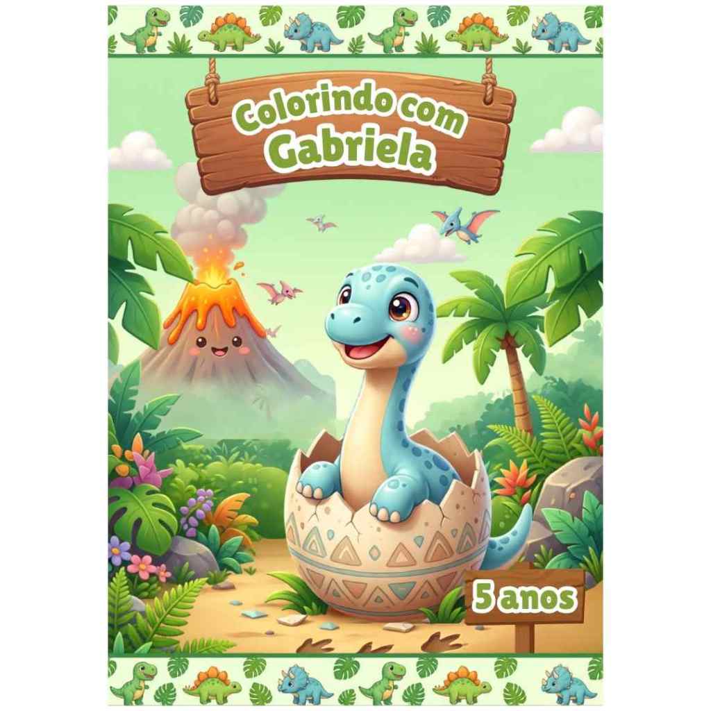 Livro de Colorir Personalizado tema Dinossauro Lembrancinha Festa Infantil Aniversário Vários Temas Menino Menina