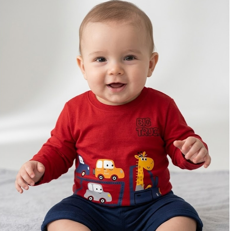 Camiseta Manga Longa Masculina Infantil fofo confortavel criança dinossauro bombeiro bonito bebê 6 meses