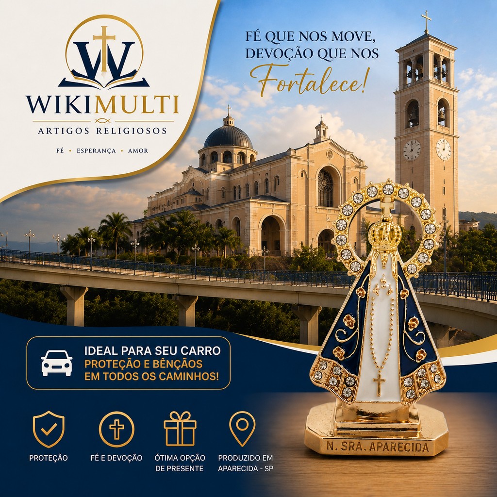 Santinha Nossa Senhora Aparecida Enfeite Carro Metal Dourado Brilhante Imagem Religiosa Proteção Fé