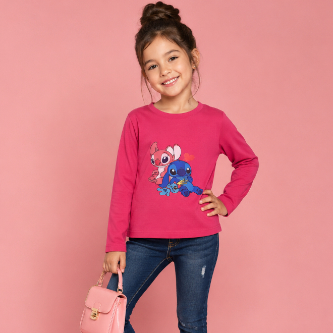Blusinha Manga Longa Infantil DTF Stitch
