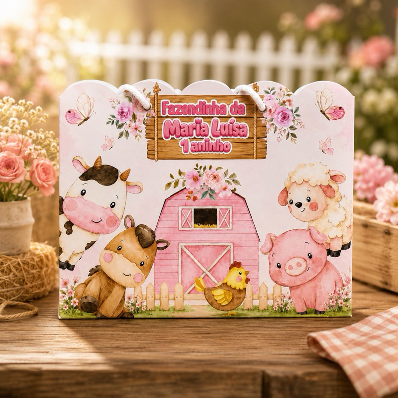 Sacolinha Personalizada Fazendinha rosa| Lembrancinha - decoração - festa  Infantil Aniversário