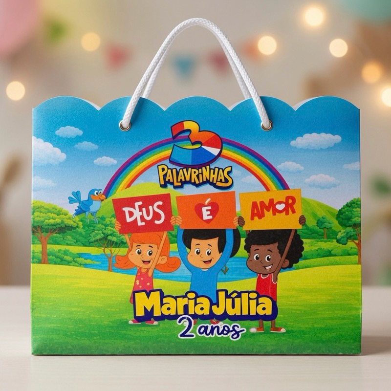 Sacolinha 3 PALAVRINHAS MÁGICAS Personalizada / Bolsinha Lembrancinha Aniversário / (PEGUE E MONTE)