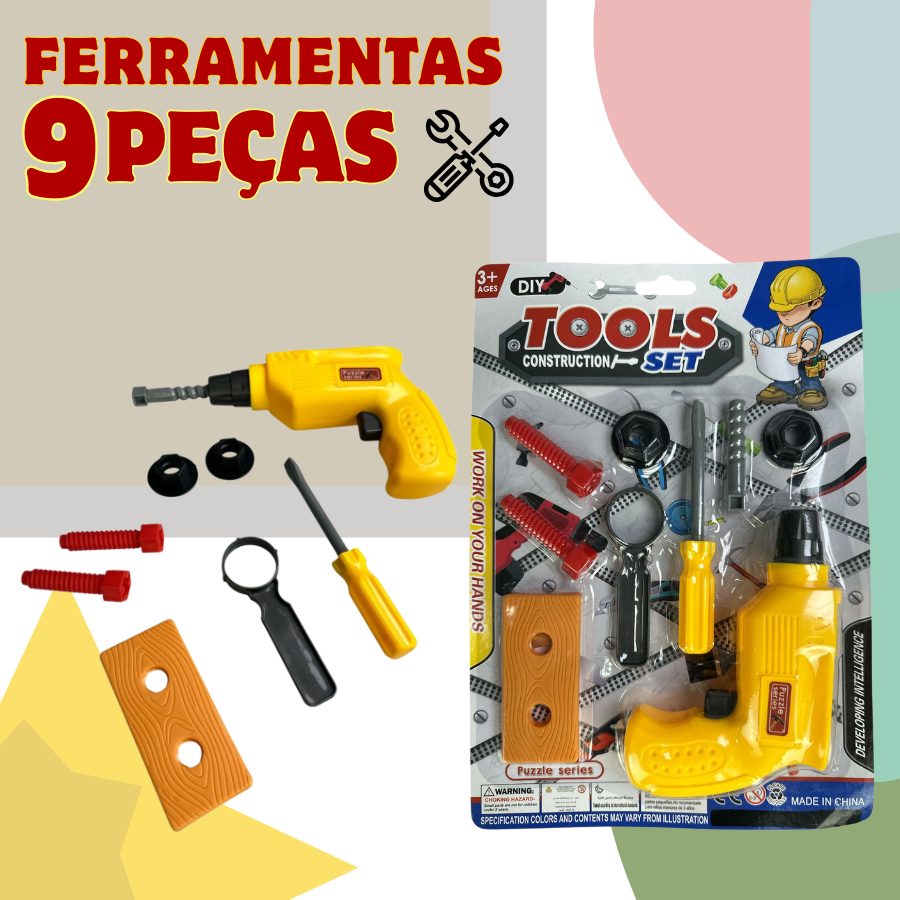 Kit Ferramentas Brinquedo Martelo Alicate  9 Peças Infantil