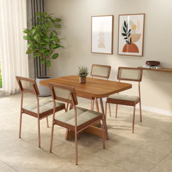 Conjunto Sala de Jantar 4 Cadeiras Biamar Carraro Nogal Rosê