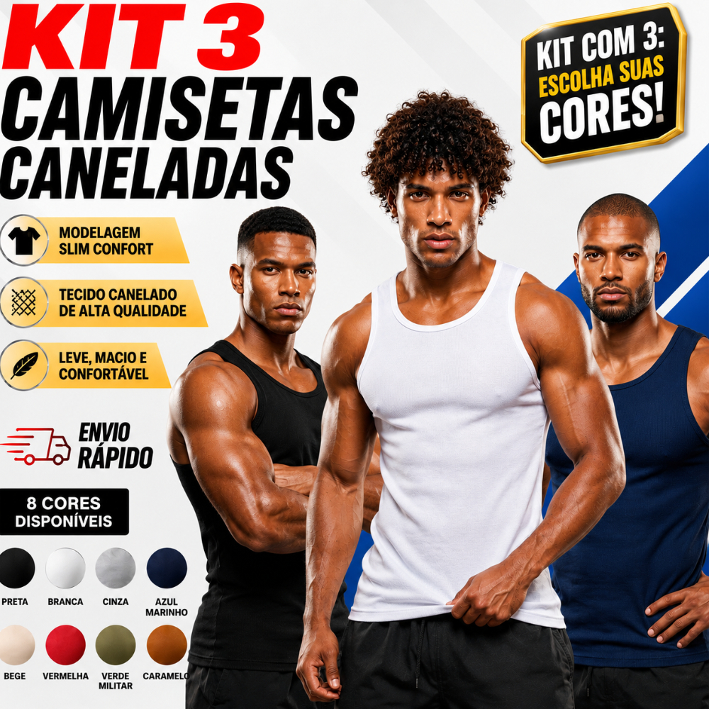 Kit 3 Regatas Academia Masculina