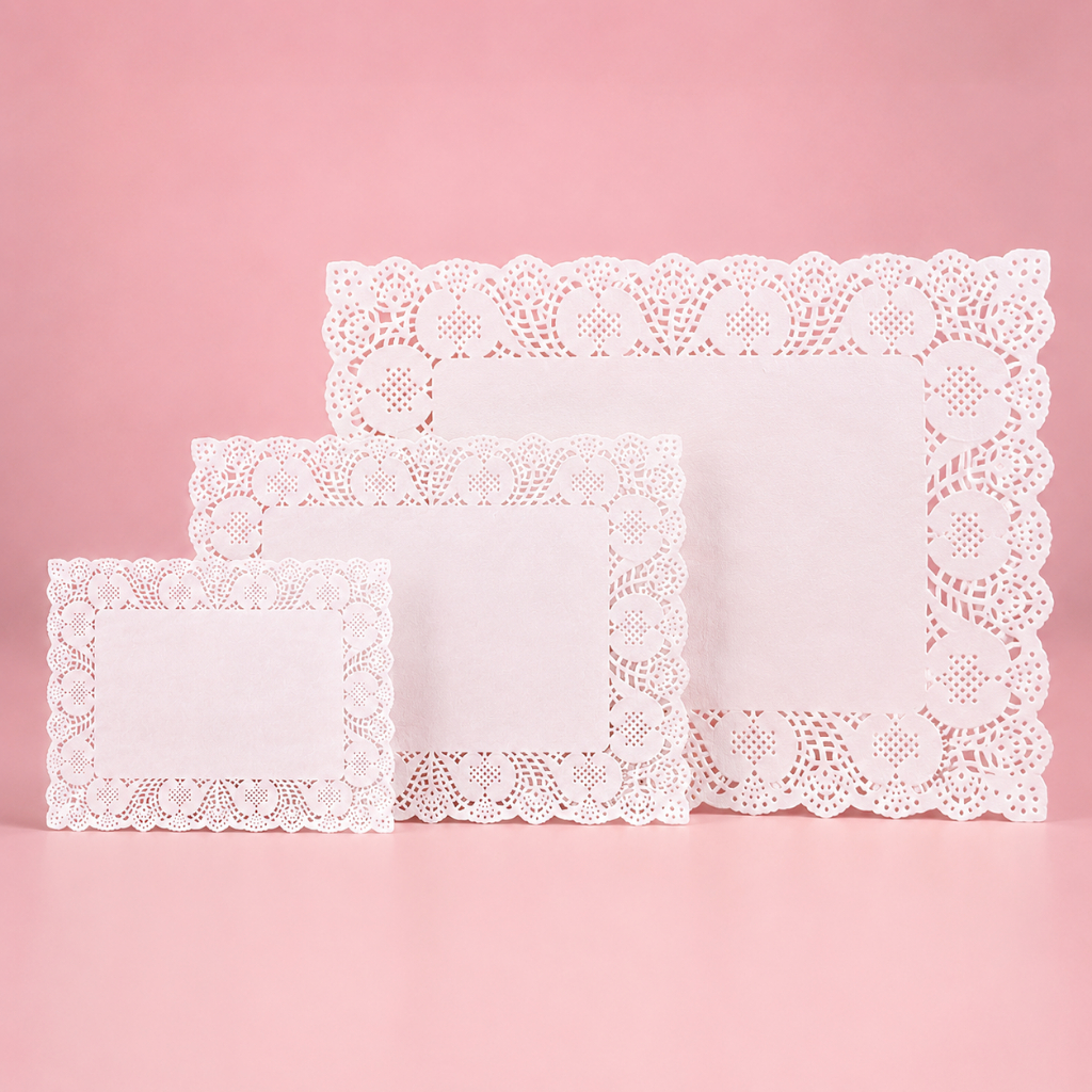 Sousplat Toalha Doilie Rendada de Papel Retangular Branca 20x30cm 25x35cm 30x40cm | Kit com 50, 100, 150 e 200 Unidades