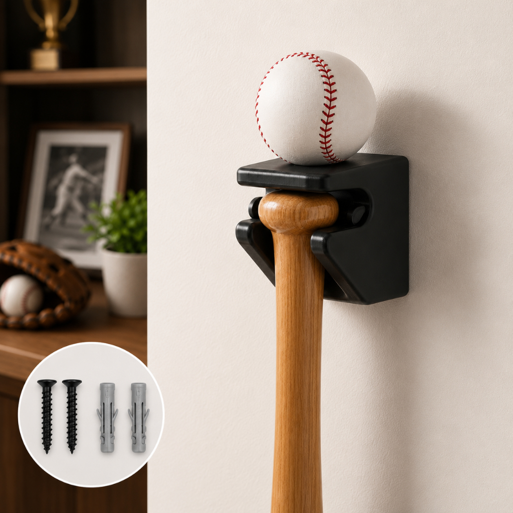 Suporte de Parede Vertical 2 em 1 para Taco e Bola Baseball Beisebol Preto Organização Esporte