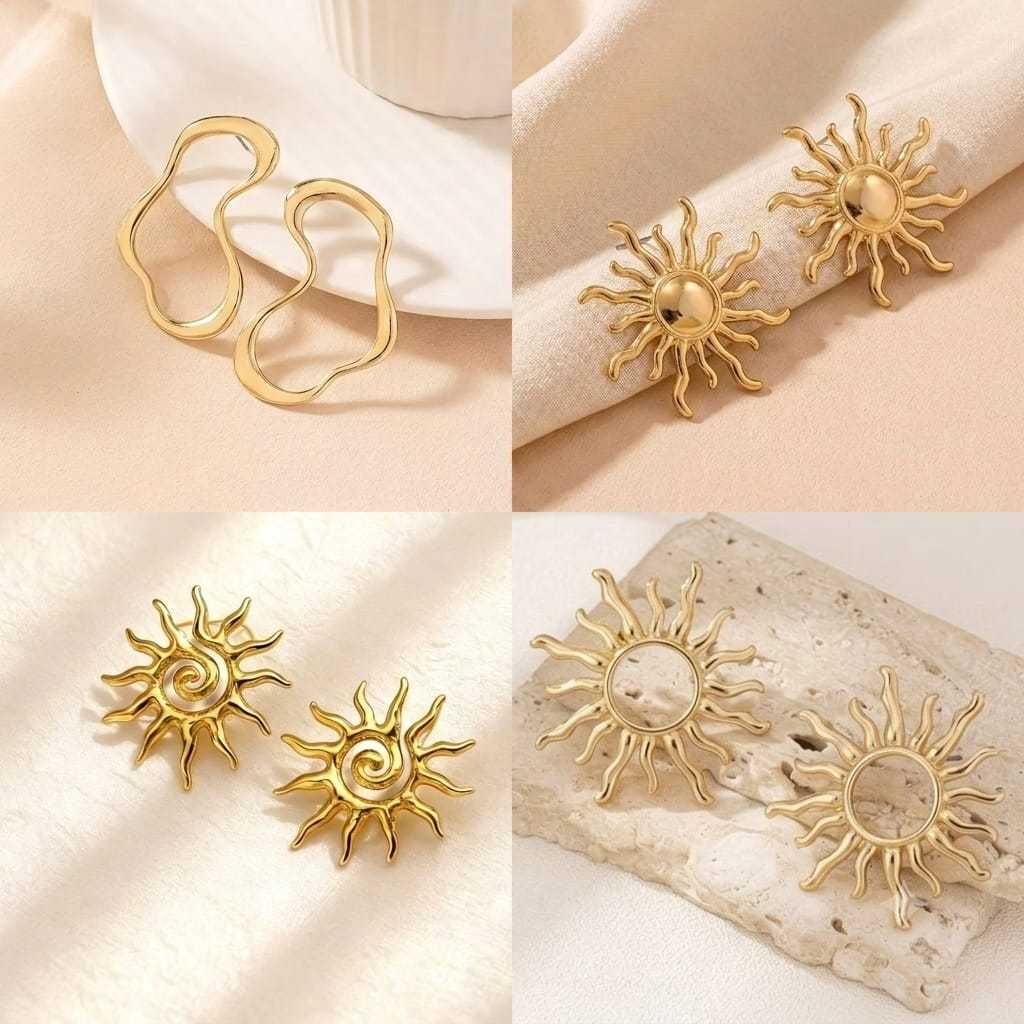 Brincos Femininos em Formato de Sol – Dourado ou Prateado