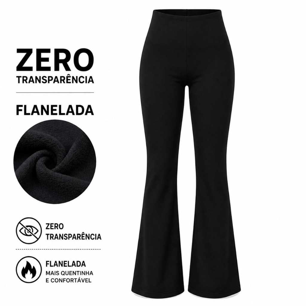 Calça legging Flare Feminina Fitness Cintura Alta Zero Transparência  Legging Bailarina Premium Flanelada boca de sino
