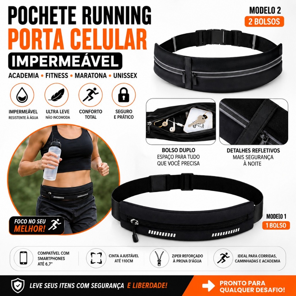 Pochete Running Porta Celular Impermeável Academia Fitness Maratona Unissex