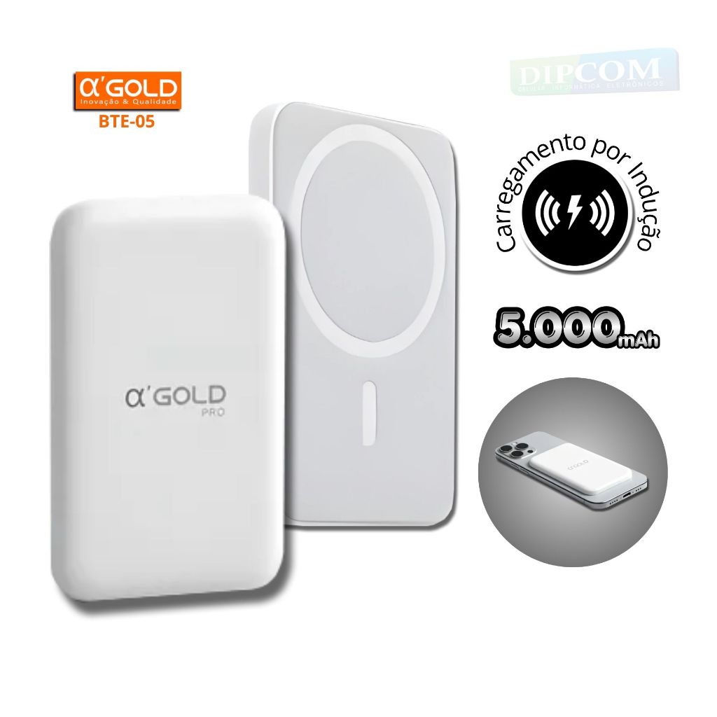 Power Bank Indução Carregador Portátil Magnético 5000mAh A'Gold BTE-A06