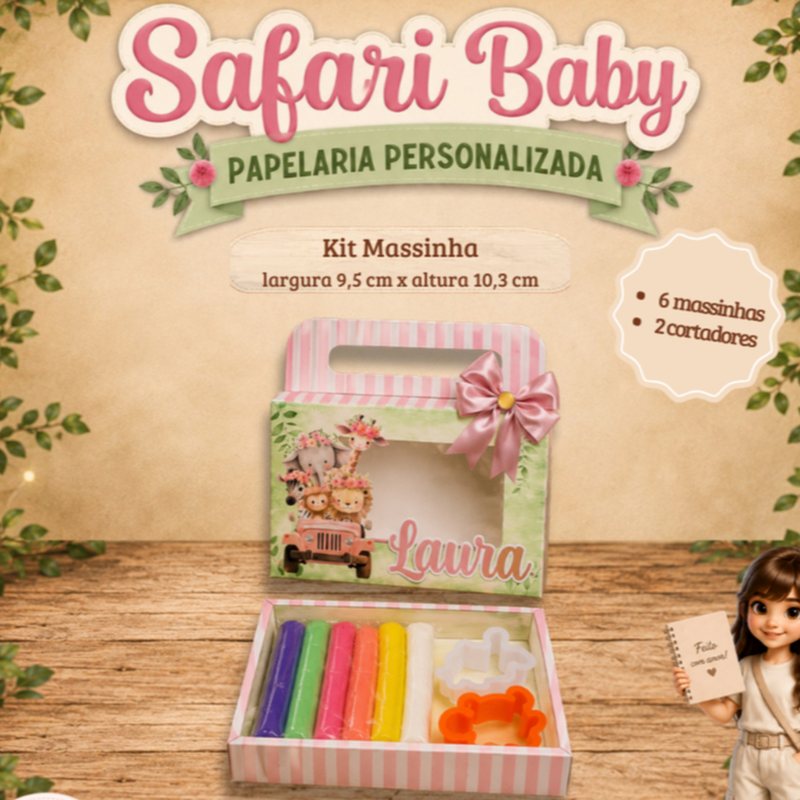 20 Kit Massinha Personalizada 6 Cores + 2 Moldes Lembrancinha Festa Aniversário SAFARI - FAZEMOS QUALQUER TEMA