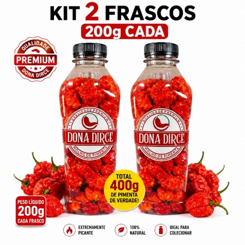 Pimenta carolina reaper kit 2 frasco 200 gramas cada
