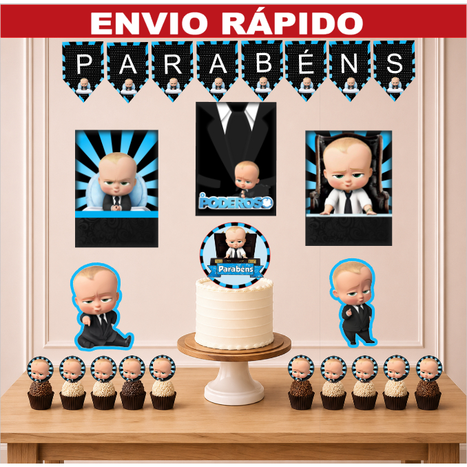 Kit Festa Só Um Bolinho Poderoso Chefinho - Decoração Aniversário Menino Mêsversário