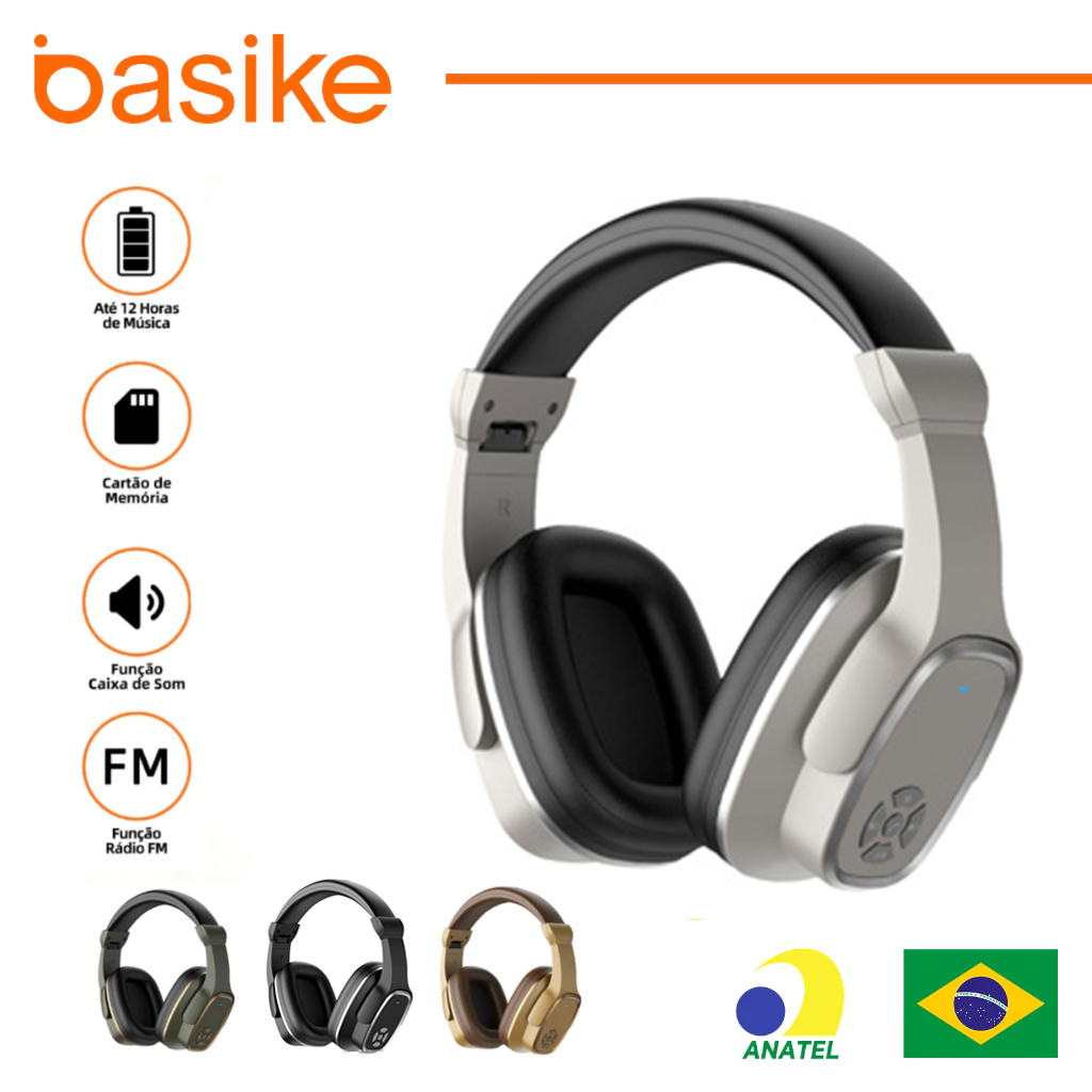 Basike Fones ouvido bluetooth sem fioAlto-falante viva-voz microfoneembutido graves potentes