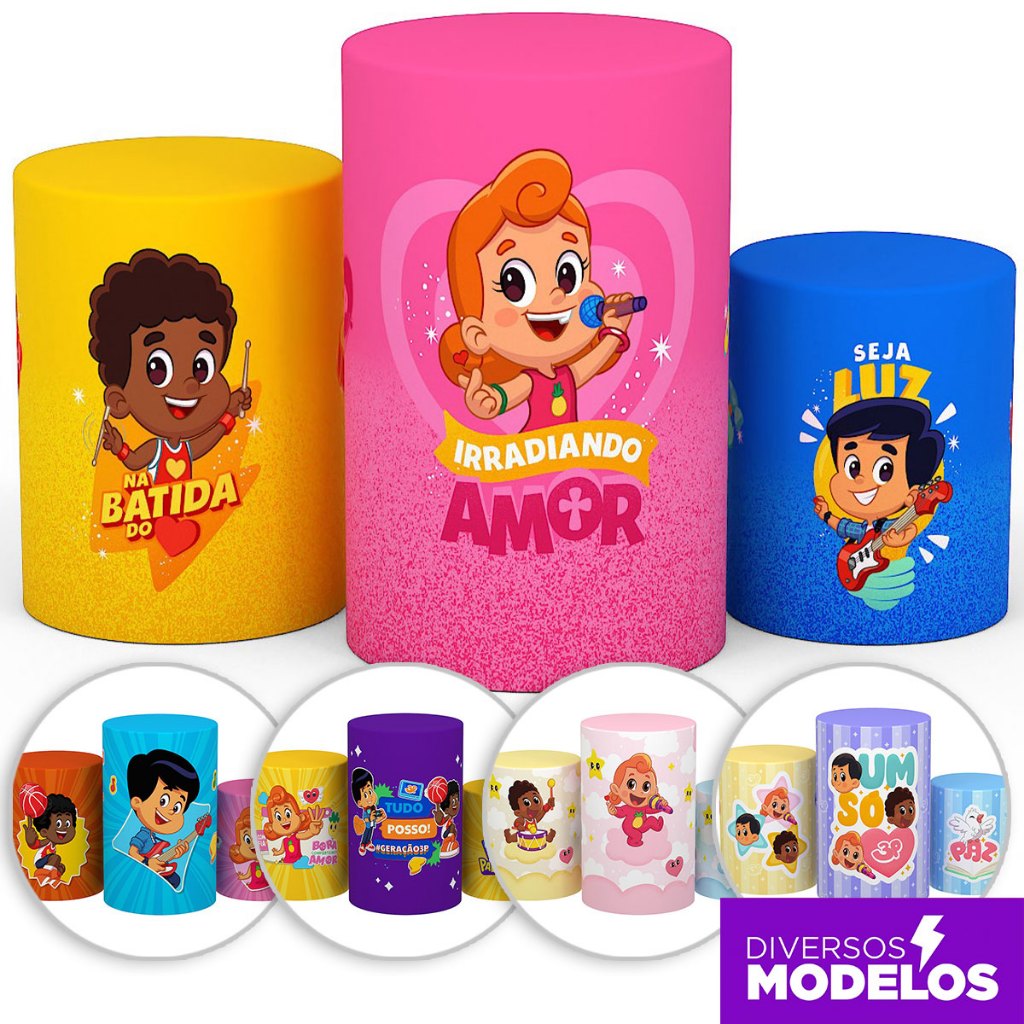 Capa Cilindro 3 Palavrinhas Decoração Festa Sublimado Tecido Trio C/Elástico Veste Fácil - Licenciado